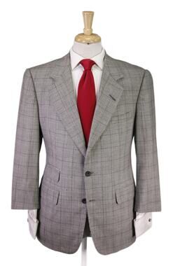 Edgar Pomeroy Bespoke Tan Black Plaid 2-Btn Handmade Wool Suit 38S